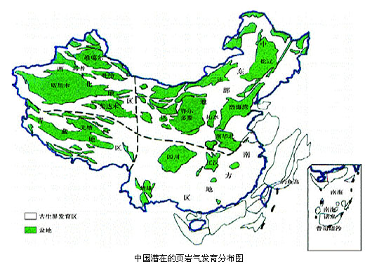 中國潛在的頁巖氣發(fā)育分布圖